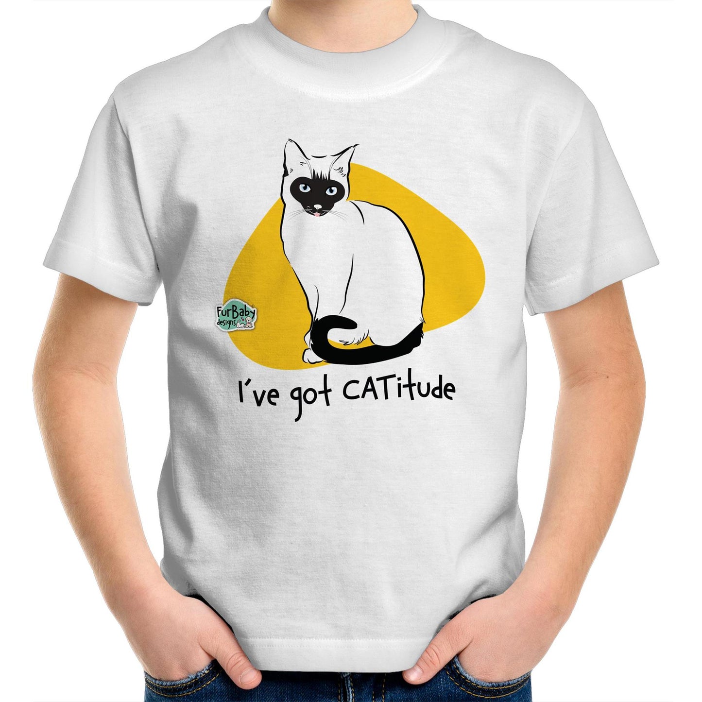 Kids T-Shirt Sketchy Siamese - "I've got CATitude"