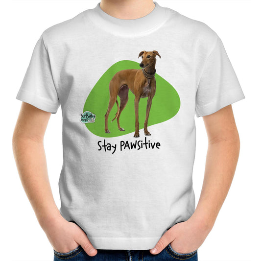 Kids T-Shirt Greyhound - "Stay Pawsitive" (imitari)