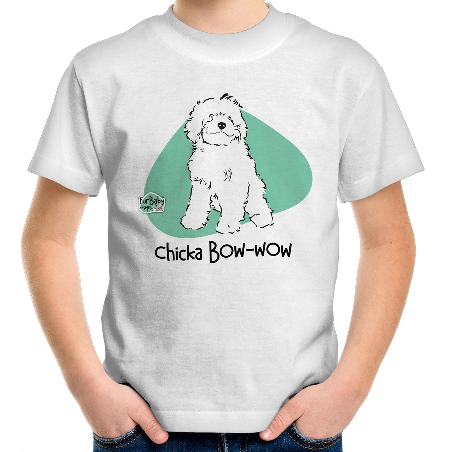 Kids T-Shirt Sketchy Cavoodle - "Chicka BOW-WOW"