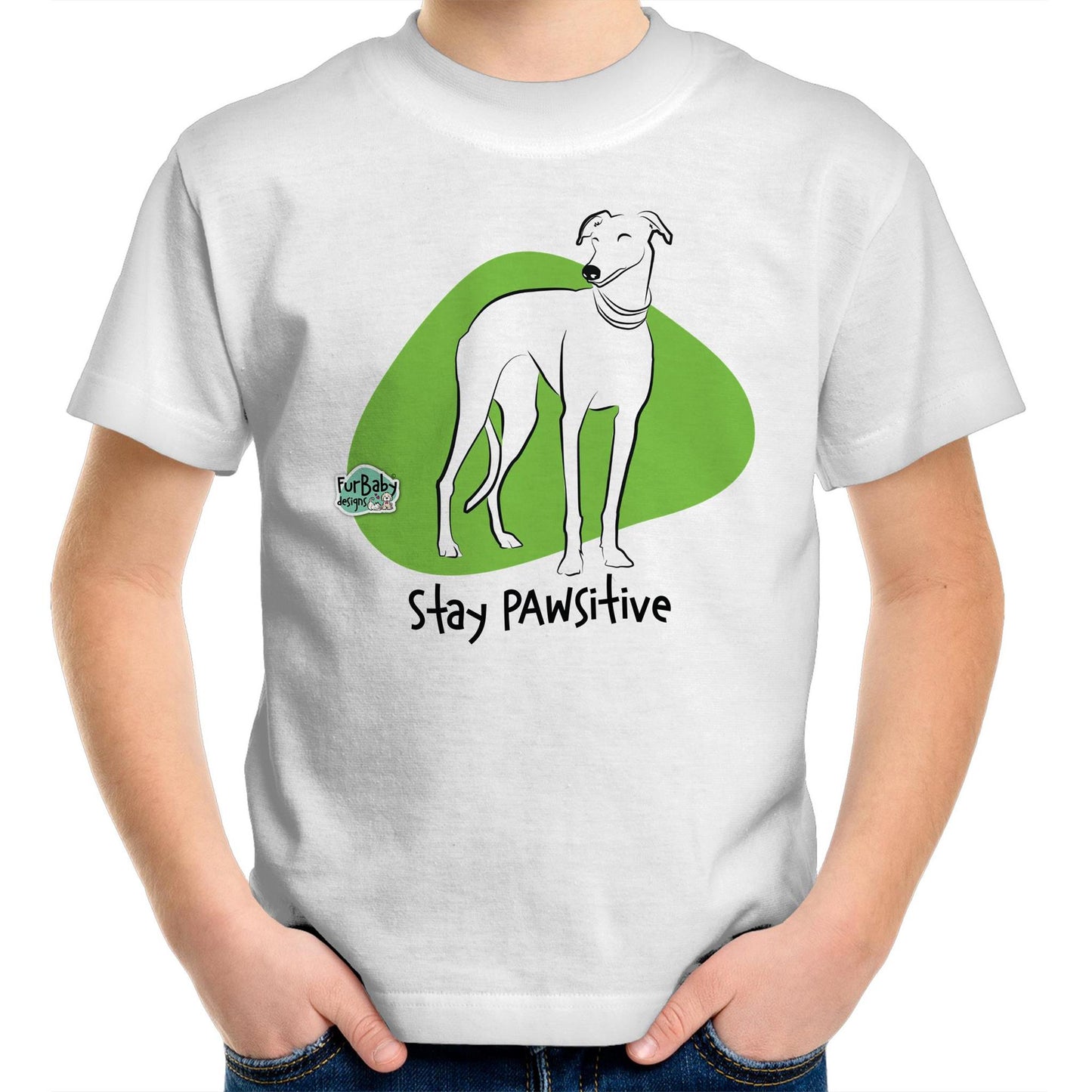 Kids T-Shirt Sketchy Greyhound - "Stay PAWsitive"