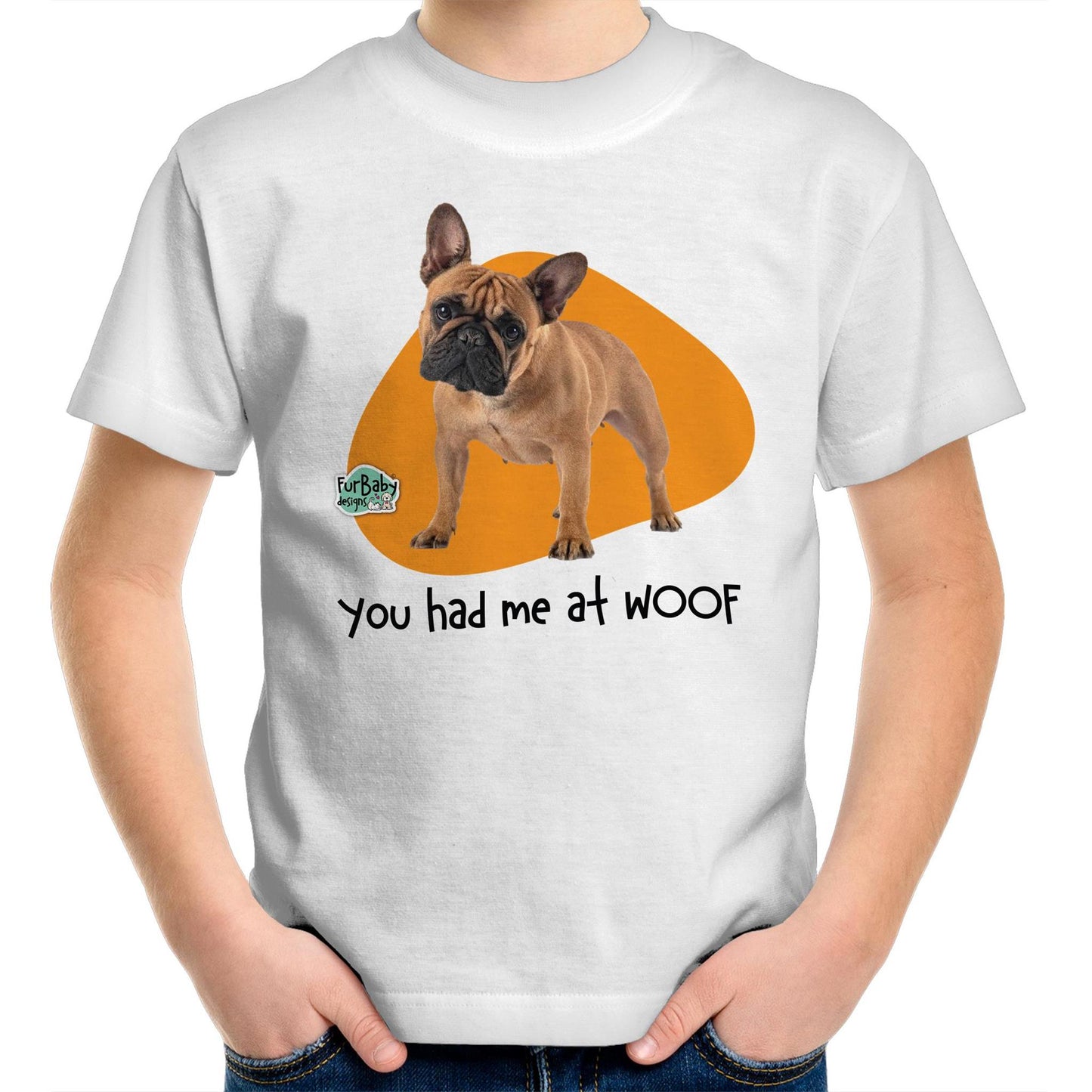 Kids T-Shirt Bulldog - "You had me at WOOF" (imitari)