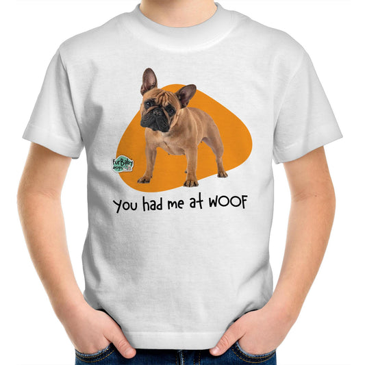 Kids T-Shirt Bulldog - "You had me at WOOF" (imitari)